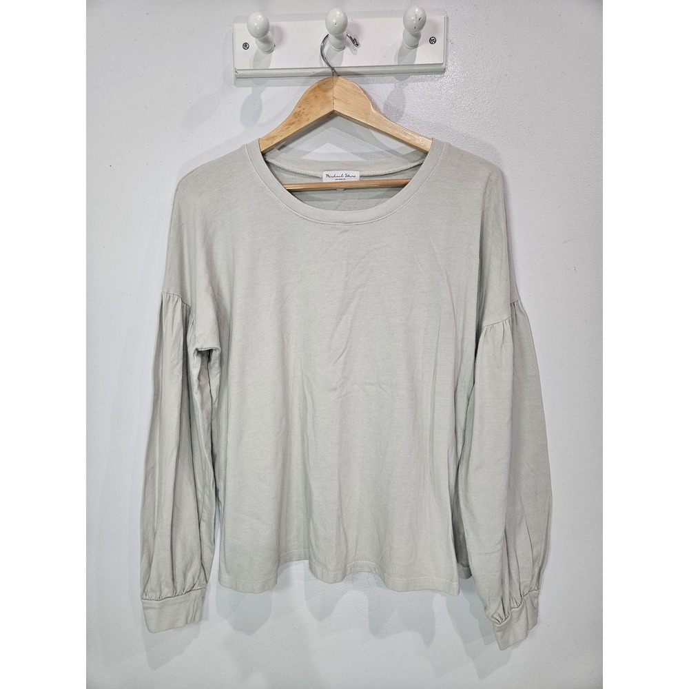 Michael Stars Sage Green Cotton Puff Sleeve Long Sleeve Top Medium USA Made